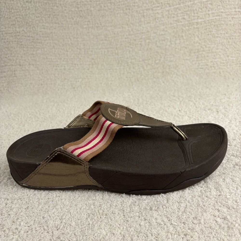 FitFlop Sandals Womens 11 Brown Metallic Walk Star Beach Summer Flip Flop Shoe